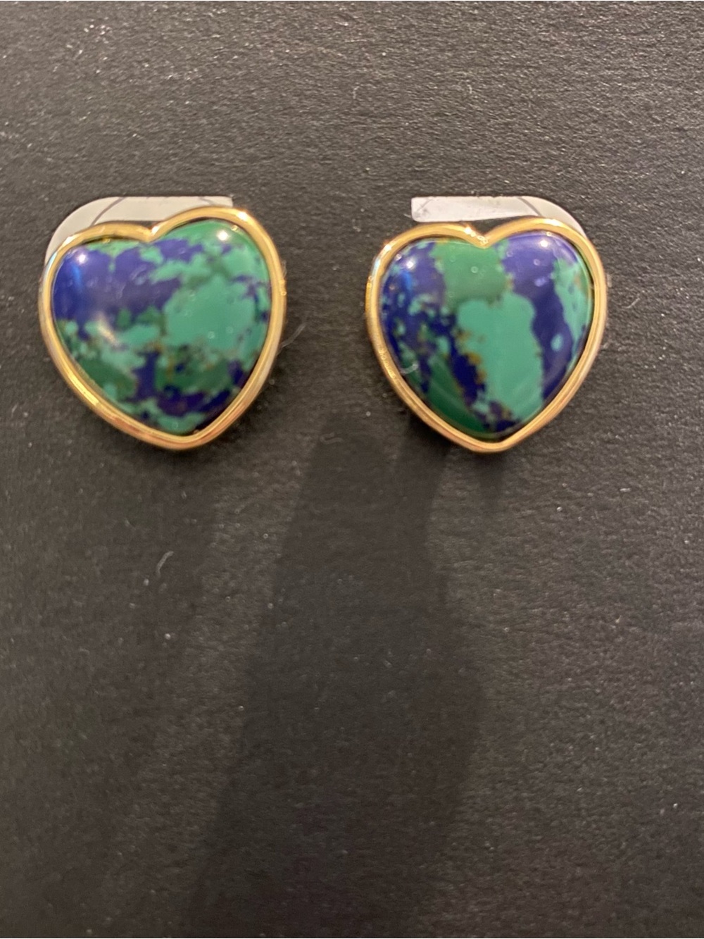 Talbots Heart Earrings with Blue and Green Enamel and Gold Trim